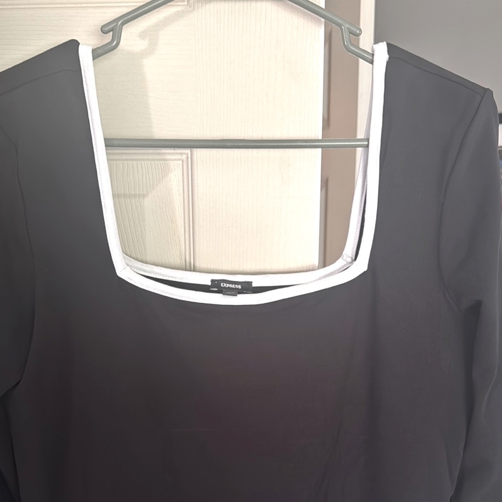 Express Black Blouse with White Accents